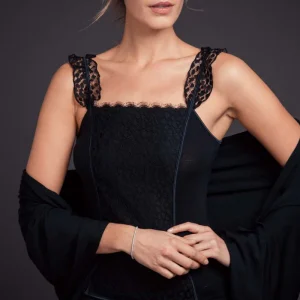 Corsetto da donna 218 in lana seta - Spalla stretta e dettagli in raso e pizzo effetto leopardato