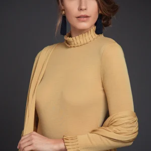 Maglia lupetto da donna 225 in lana seta - Bordi plissettati e design semplice