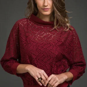 Maglia da donna 248 in pizzo - Manica 3/4 e collo camino