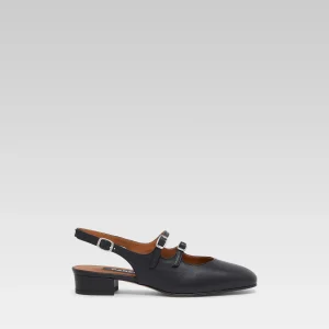 Peche - Black leather slingback Mary Janes
