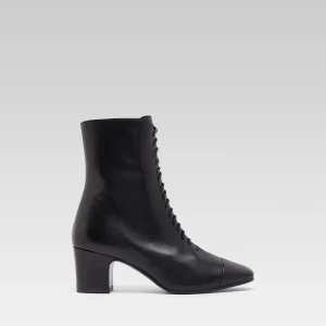 Colette - Black leather lace-up ankle boots