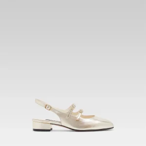 Peche - Platinum laminated leather slingback Mary Janes