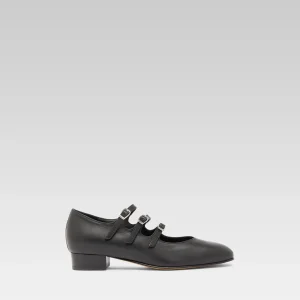 Ariana - Black leather Mary Janes ballet flats