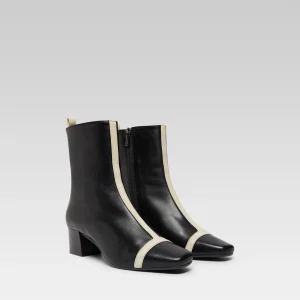 Audrey - Black and ivory leather ankle boots