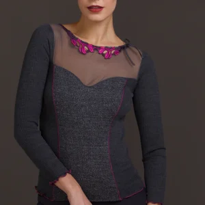 Bustier da donna 332 in lana seta - Manica lunga e effetto lingerie