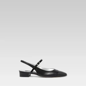 Oceano - Black leather and black patent leather slingback