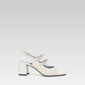 Papaya - Nude leather and white patent leather slingback Mary Janes