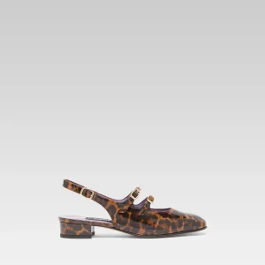 Peche - Brown leopard patent leather slingback Mary Janes