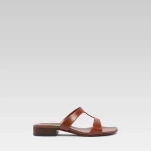 Leia - Cognac upcycled leather mules