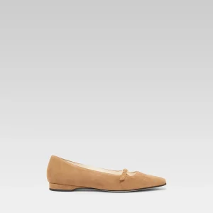 Emilie - Hazelnut suede leather strappy ballet flats