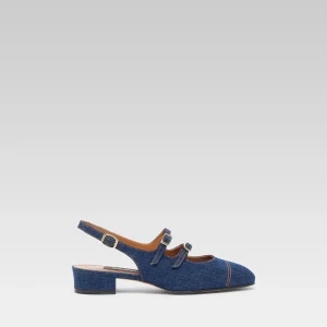 Peche - Raw denim fabric slingback Mary Janes