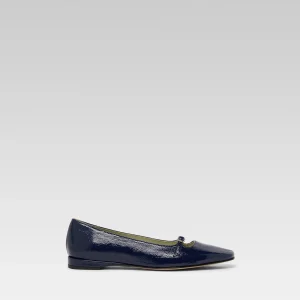Emilie - Navy naplack leather strappy ballet flats
