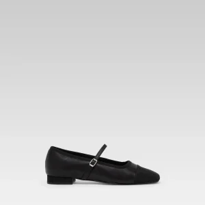 Gisele - Black leather and grosgrain Mary Janes ballet flats