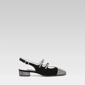 Peche - Black suede slingback Mary Janes embellished with crystals by Swarovski®