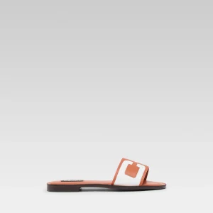 Brasilia - Orange and white leather flat mules