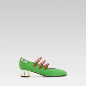 Petal K - Apple green suede leather and petal Mary Janes pumps