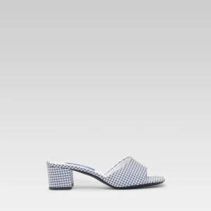 Gina - Blue and white gingham fabric mules