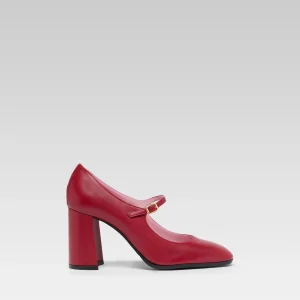 Sacha - Red upcycled leather Mary Jane pumps