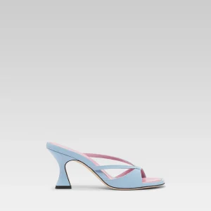 Athena - Sky blue leather strappy mules