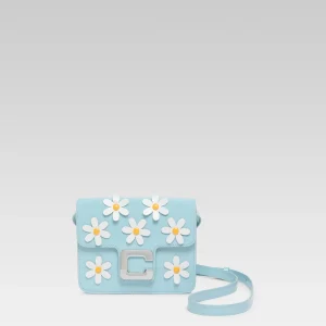Daisy M - Light blue patent leather bag with daisies