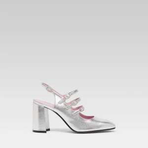 Promise - Silver laminated leather slingback shoes