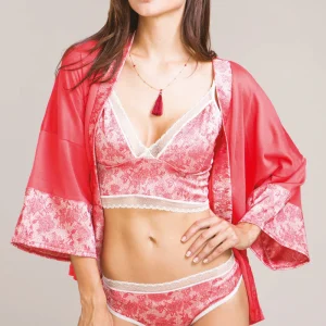 Completo intimo da donna 503 in raso - Bralette con spalline regolabili e slip in retina elastica