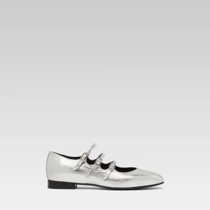 Ariana s - Silver laminated leather Mary Jane ballet flats