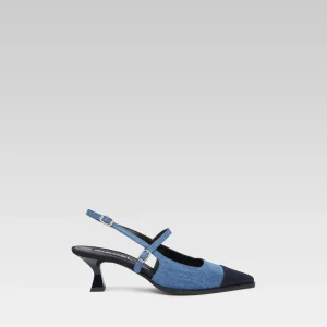 Cecile - Two-tone slingback pumps in blue denim fabric