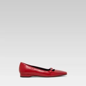 Emilie - Red naplack leather strappy ballet flats