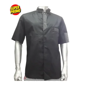 Giacca cuoco nera mezza manica con profilo gessato