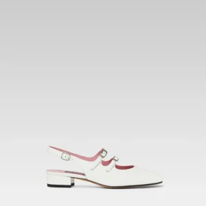 Peche - White patent leather slingback Mary Janes