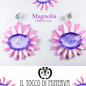 Orecchini bianchi/rosa forma di fiore Magnolia Realizzati a mano - Handmade