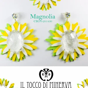 Orecchini bianchi/giallo/verde forma di fiore Magnolia Realizzati a mano - Handmade