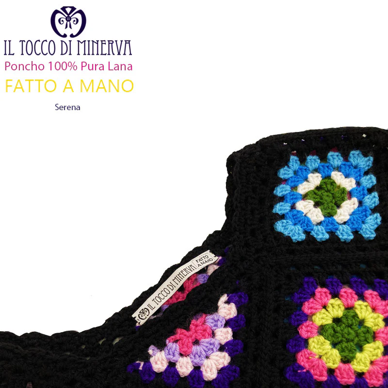Poncho in pura lana uncinetto multicolore Serena - Fatto a Mano - immagine 3