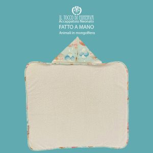 Accappatoio Bamboo bianco neonato animali in mongolfiera - Fatto a Mano