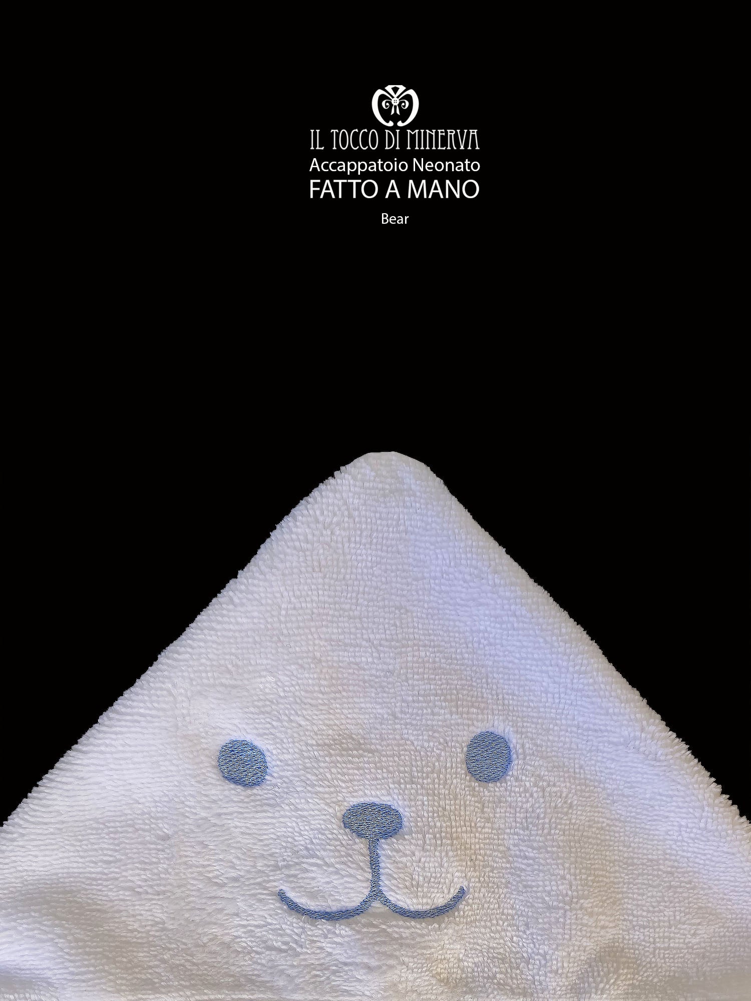 Accappatoio Bamboo bianco ricamo orsetto celeste - Fatto a Mano
