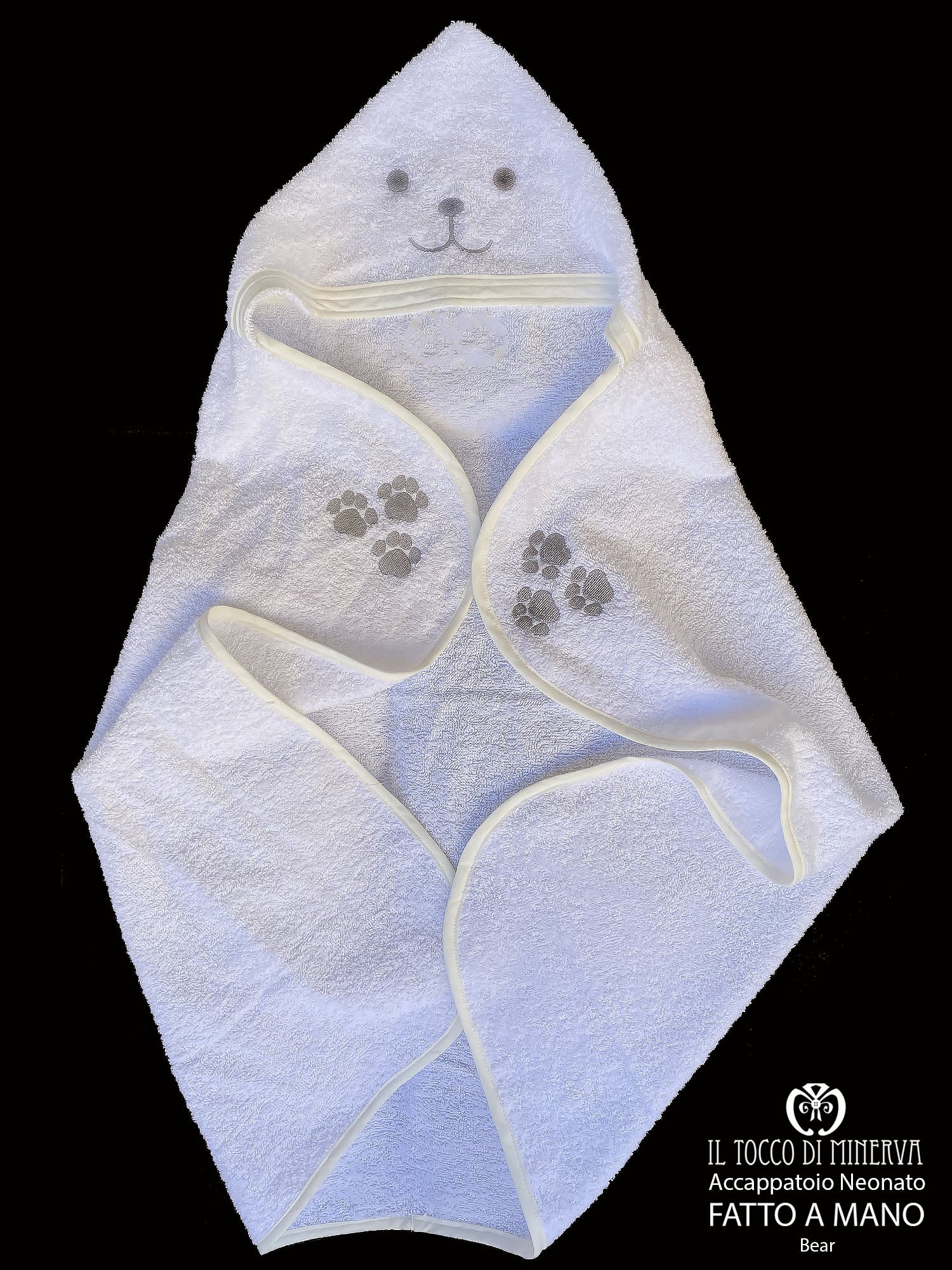 Accappatoio Bamboo bianco ricamo orsetto - Fatto a Mano - immagine 5