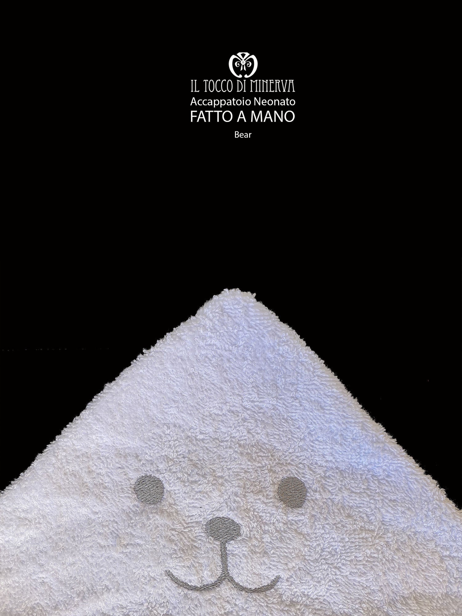 Accappatoio Bamboo bianco ricamo orsetto - Fatto a Mano - immagine 3