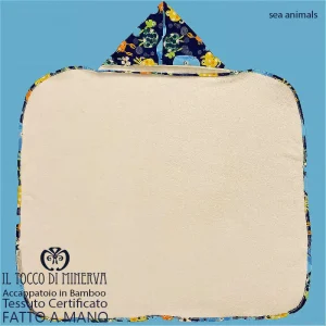 Accappatoio Bamboo bianco neonato animali marini - Fatto a Mano