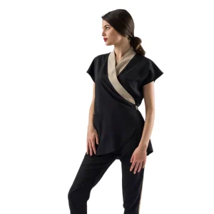 Kimono Karima nero con profilo beige