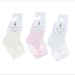 Calze Corta Neonato in Cotone Traforate con Fiocco Bel Piccino Art.TRB 04C/49