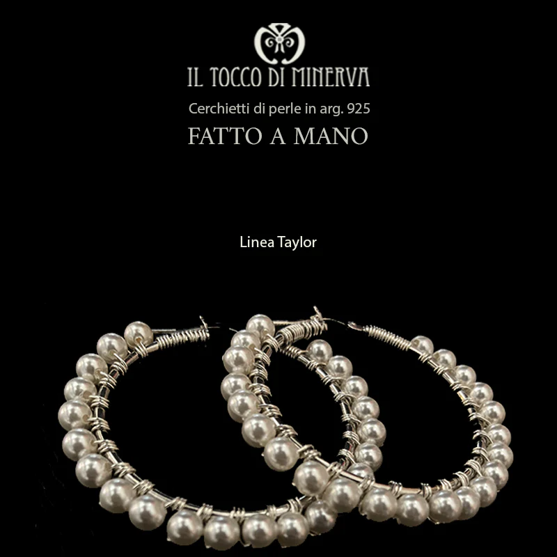 Orecchini Cerchietti in argento 925 di perle swarovski - fatto a mano - immagine 2