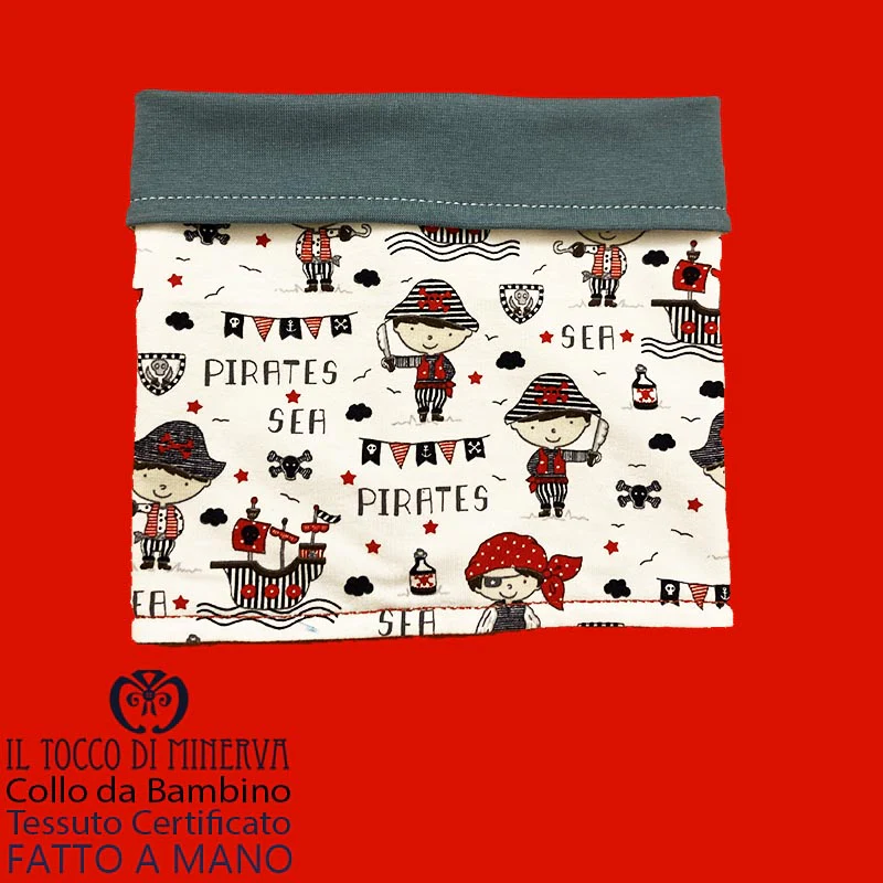 Collo da Bambino in Cotone Certificato Pirati fondo bianco carta da zucchero - Fatto a Mano - immagine 3