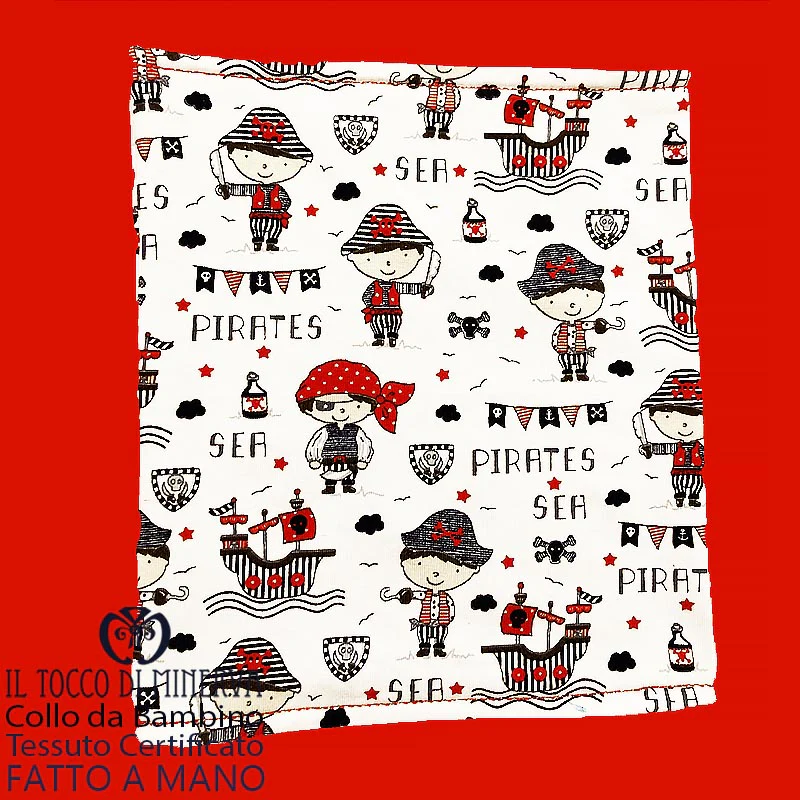 Collo da Bambino in Cotone Certificato Pirati fondo bianco carta da zucchero - Fatto a Mano
