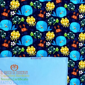 Copertina Neonato in Cotone Certificato Animali marini - Fatto a Mano