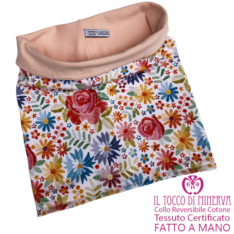 Collo da Bambina in Cotone Reversibile Certificato Fiori - Fatto a Mano - immagine 3