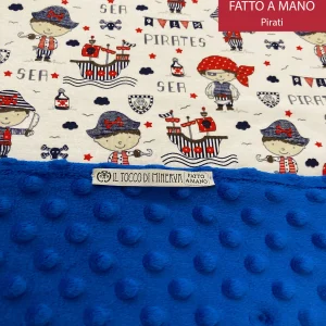 Copertina Neonato in Pile blu e Cotone Pirati - Fatto a Mano