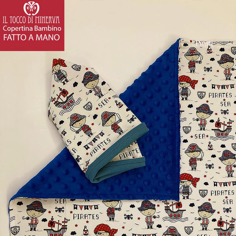 Copertina Neonato in Pile blu e Cotone Pirati - Fatto a Mano - immagine 4