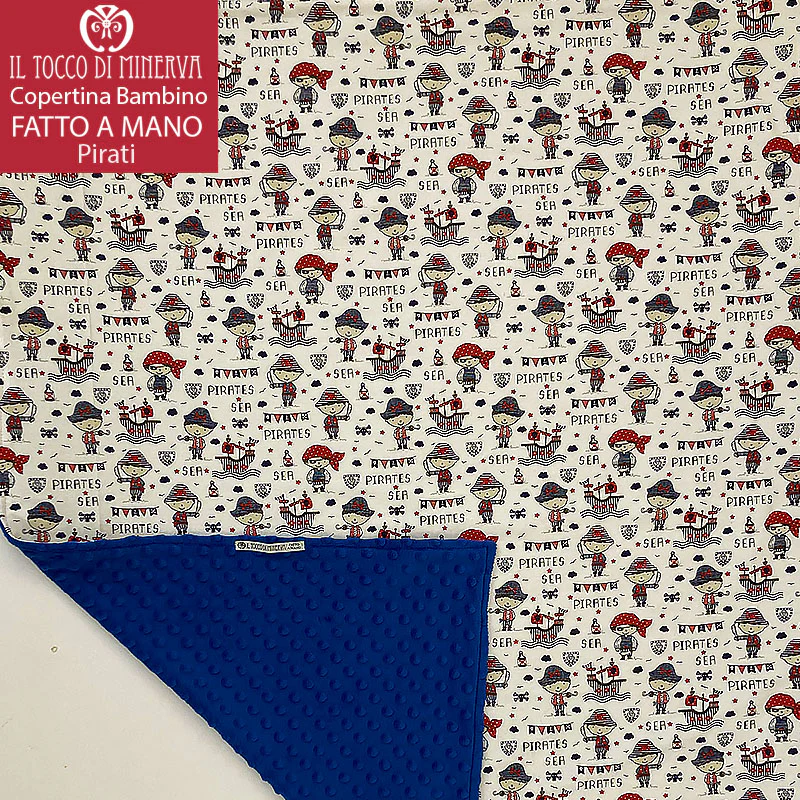 Copertina Neonato in Pile blu e Cotone Pirati - Fatto a Mano - immagine 3