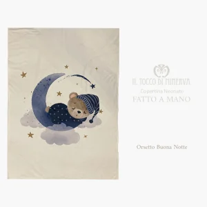 Copertina Neonato in Pile panna e  orsetto buona notte - Fatto a Mano